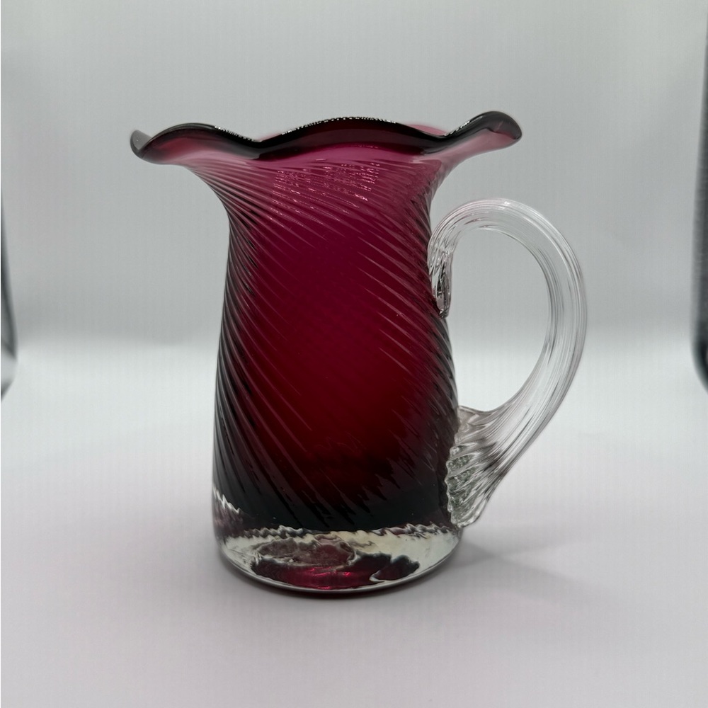 Cranberry Swirl glass pitcher